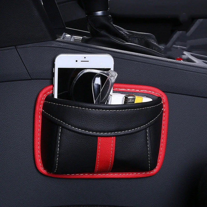 Adhesive car seat storage bag in various colours for secure item organisation