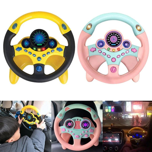 Interactive steering wheel toy with lights and sounds for early learning and cognitive development