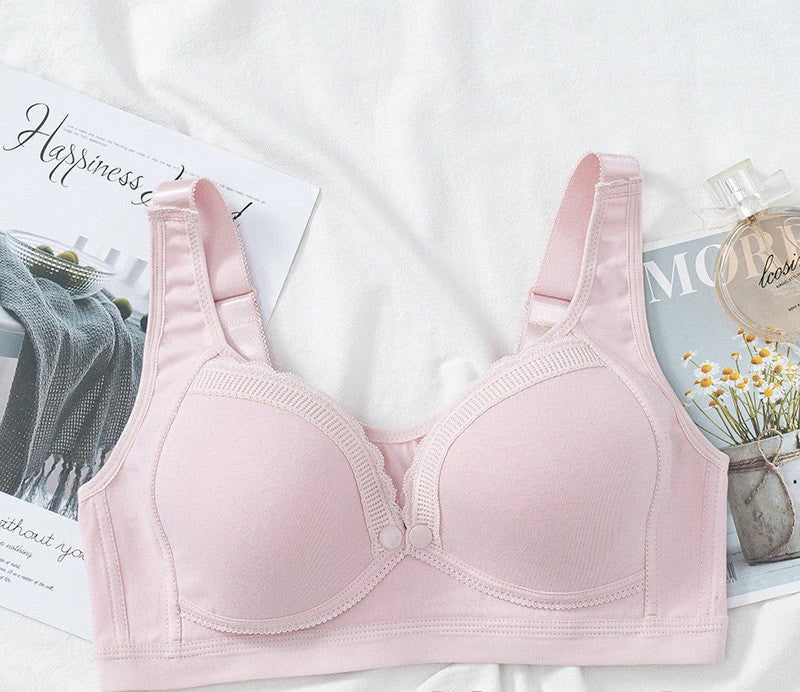 Soft and supportive nursing bra with wireless, push-up design and front-clasp closure for easy breastfeeding access