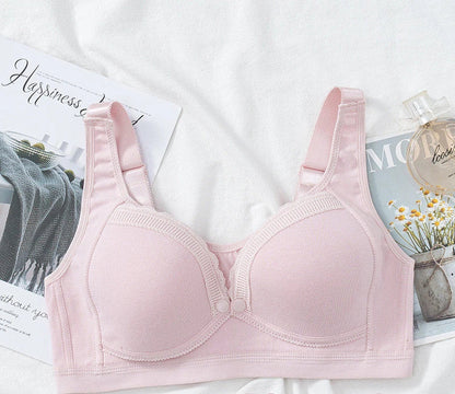 Soft and supportive nursing bra with wireless, push-up design and front-clasp closure for easy breastfeeding access