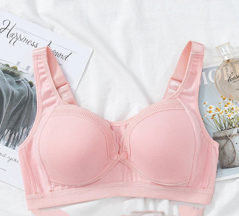 Soft and supportive nursing bra with wireless, push-up design and front-clasp closure for easy breastfeeding access