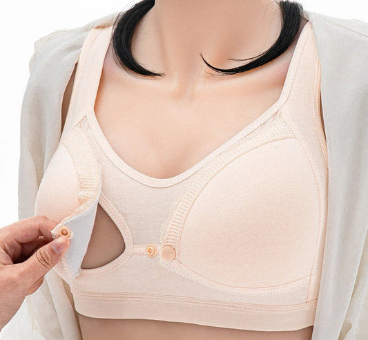Soft and supportive nursing bra with wireless, push-up design and front-clasp closure for easy breastfeeding access