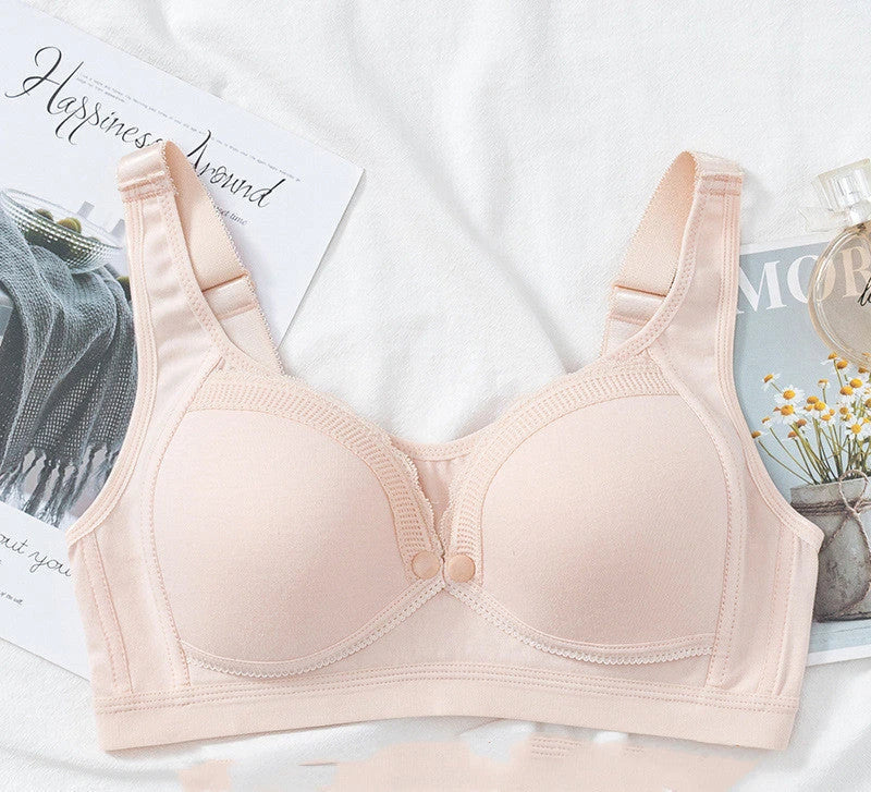 Soft and supportive nursing bra with wireless, push-up design and front-clasp closure for easy breastfeeding access