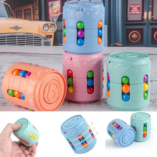Rubik's Cube-inspired stress relief spinner toy with vibrant colour-changing beads and premium British design