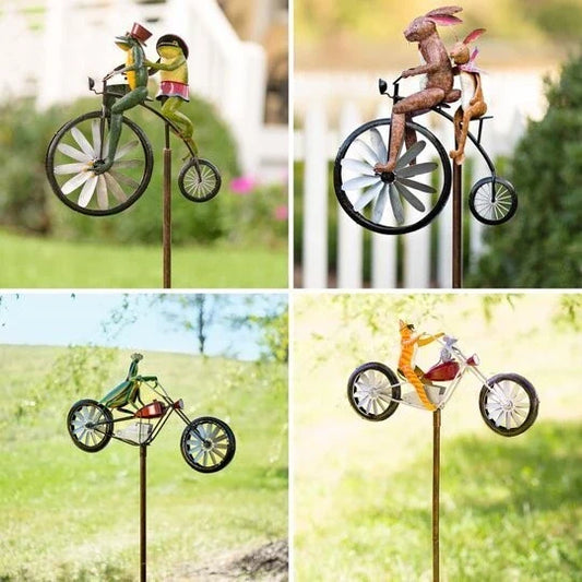 Charming wrought iron garden ornament with whimsical animal motif, adjustable retractable pole, and weather-resistant construction
