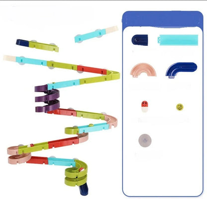 DIY baby bath toys set with marble race run track and automatic sprinkler