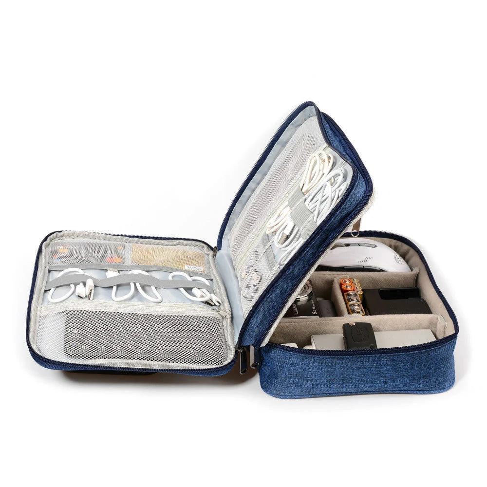 Waterproof electronic cable organizer bag with multiple compartments for travel and daily use