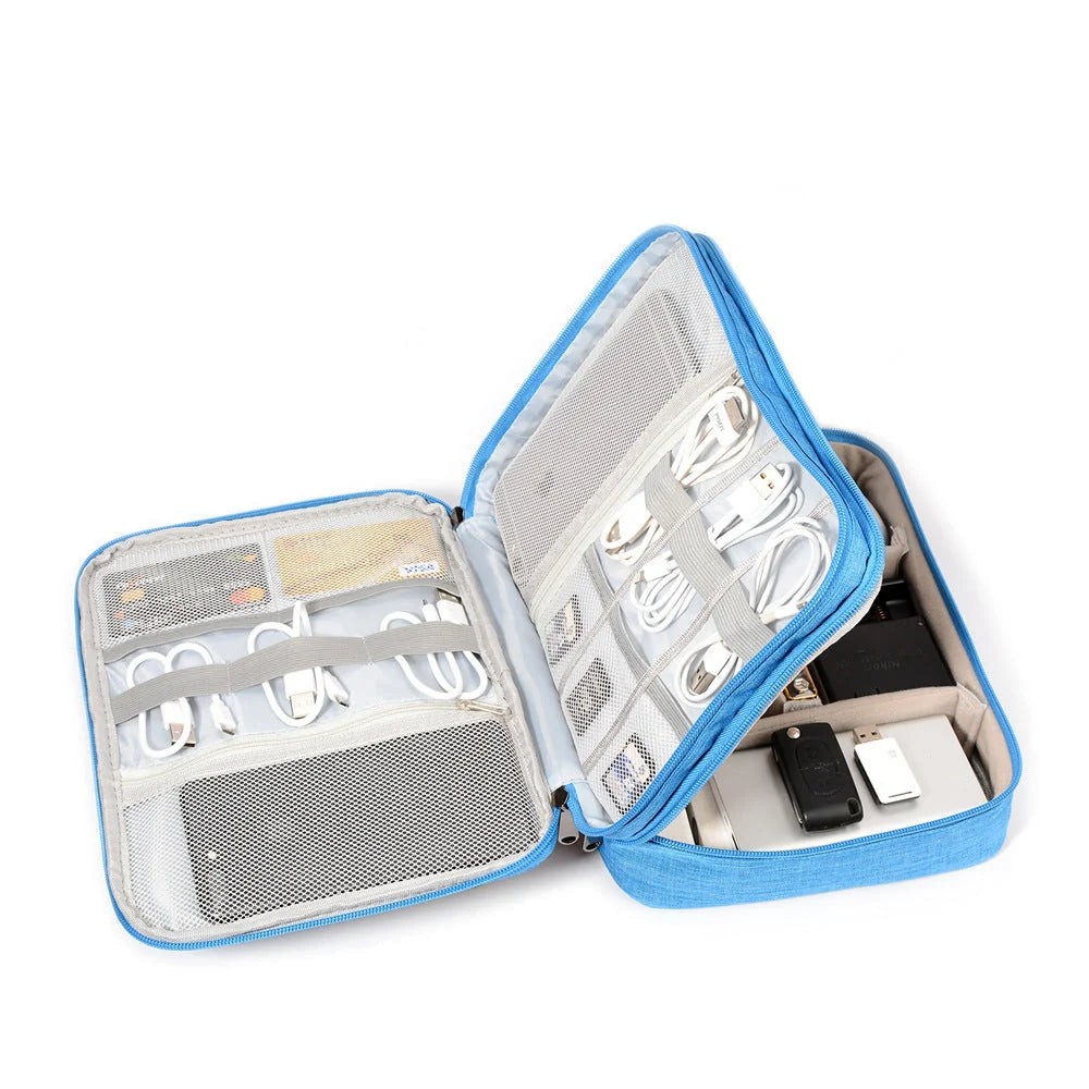 Waterproof electronic cable organizer bag with multiple compartments for travel and daily use