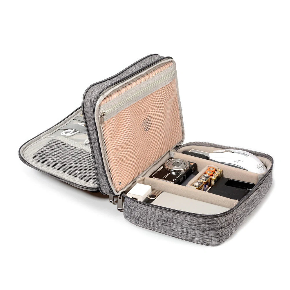 Waterproof electronic cable organizer bag with multiple compartments for travel and daily use