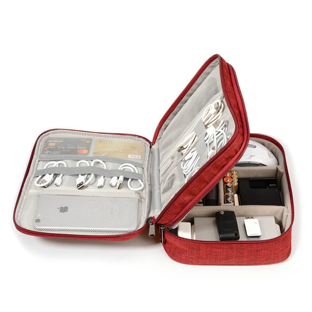 Waterproof electronic cable organizer bag with multiple compartments for travel and daily use