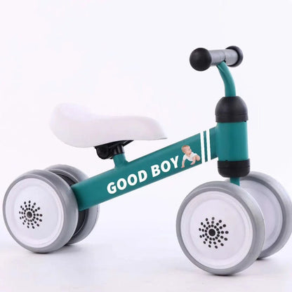 Sturdy three-wheeled balance bike for British toddlers with durable steel frame, comfortable PU leather seat, and smooth-rolling EVA foam tyres