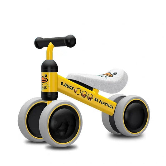 Sturdy three-wheeled balance bike for British toddlers with durable steel frame, comfortable PU leather seat, and smooth-rolling EVA foam tyres