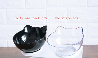 Inclined transparent cat food bowl with a gently sloped base and ergonomic design for whisker-friendly dining