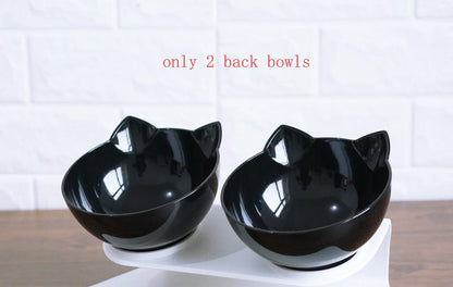 Inclined transparent cat food bowl with a gently sloped base and ergonomic design for whisker-friendly dining
