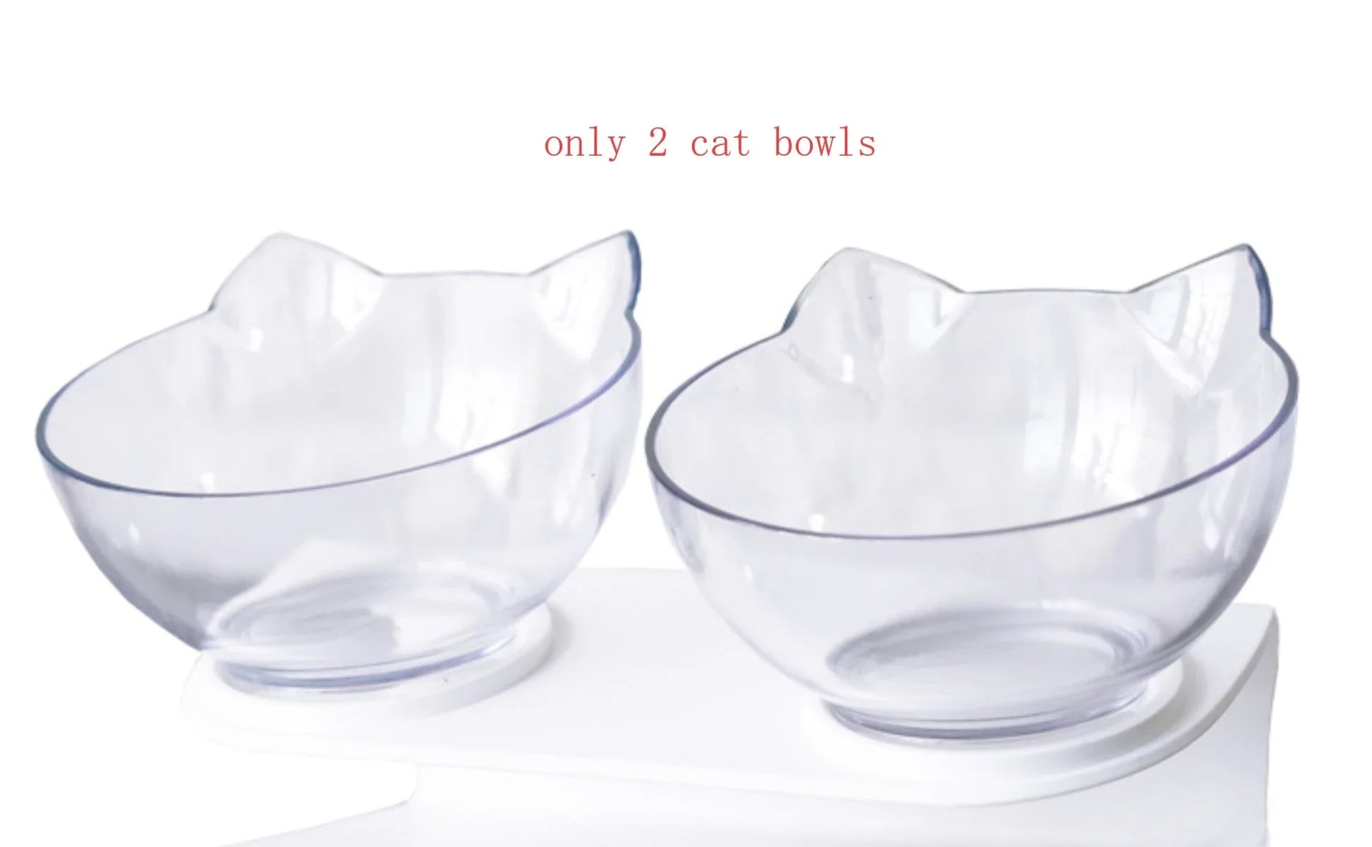 Inclined transparent cat food bowl with a gently sloped base and ergonomic design for whisker-friendly dining