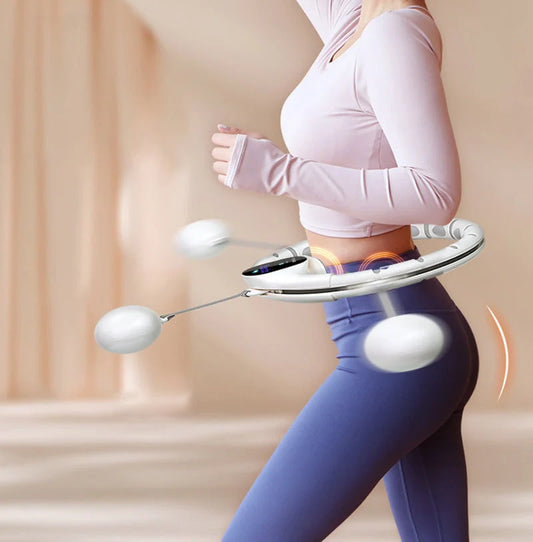 Adjustable fitness hoop in white with smart counting feature for waist slimming