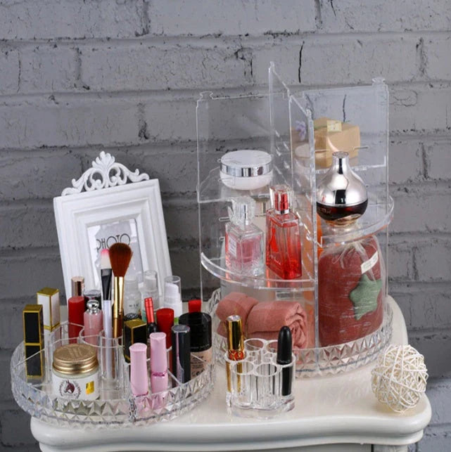 Diamond Wave Makeup Organiser with 360-degree rotating compartment and premium finishes