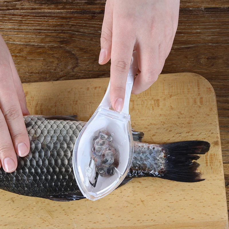 Fish Scale Scraper with cover design for mess-free descaling