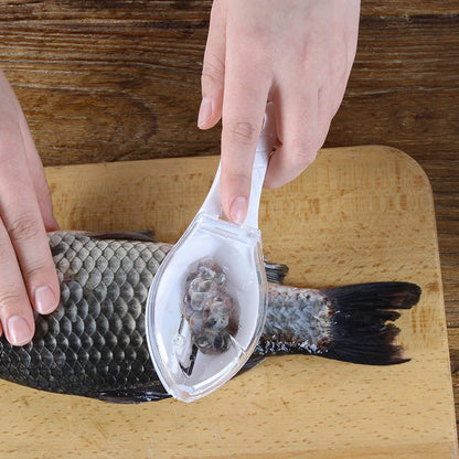 Fish Scale Scraper with cover design for mess-free descaling