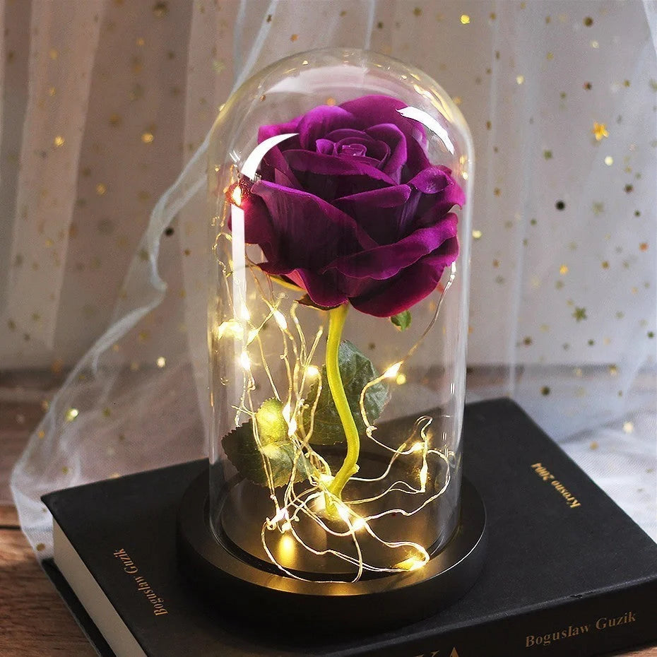 Immortal simulation rose with luminous LED ornament in various colours for wedding and party decor
