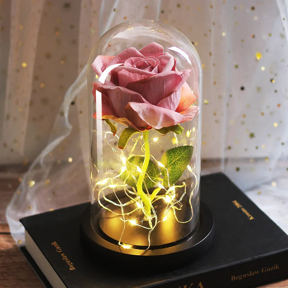 Immortal simulation rose with luminous LED ornament in various colours for wedding and party decor
