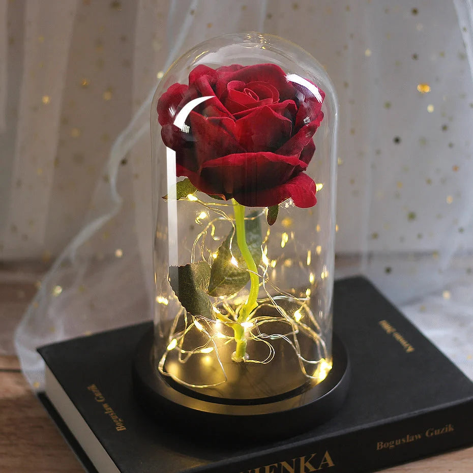 Immortal simulation rose with luminous LED ornament in various colours for wedding and party decor