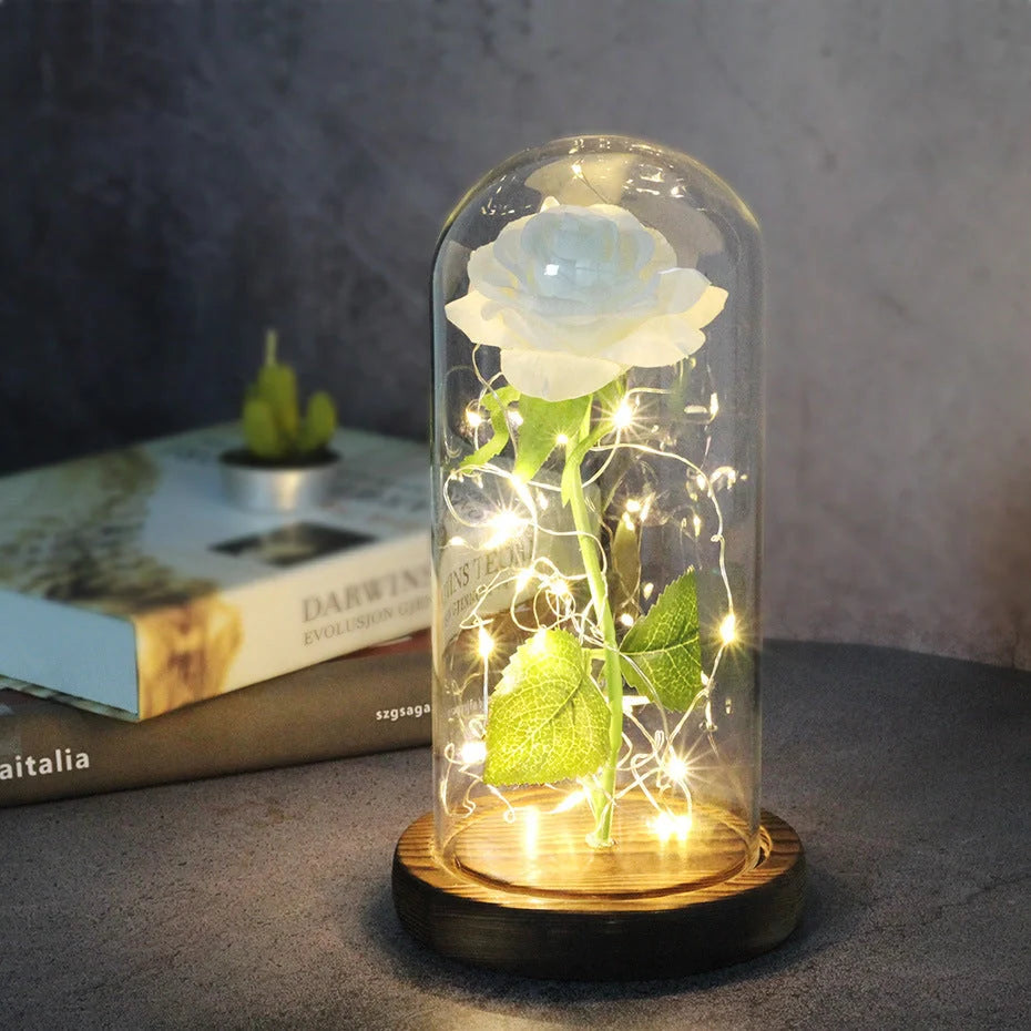 Immortal simulation rose with luminous LED ornament in various colours for wedding and party decor