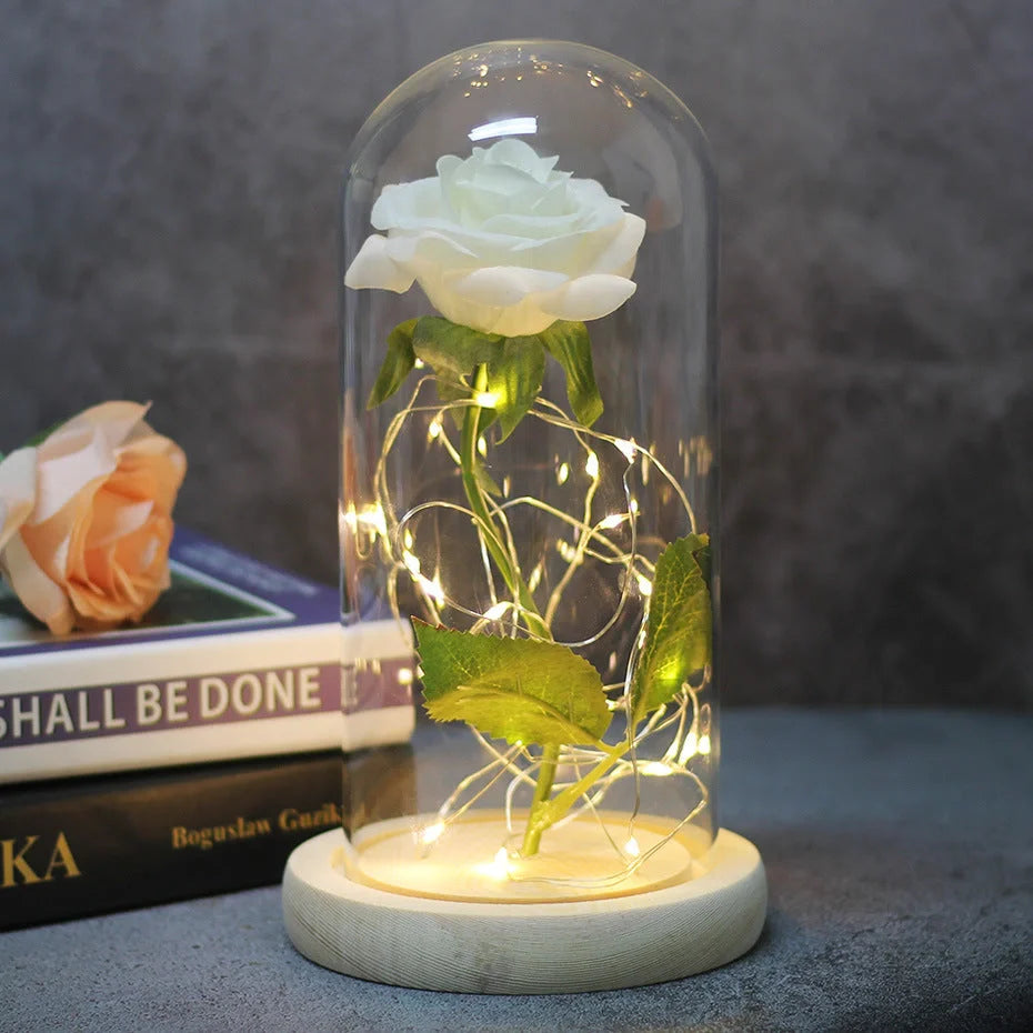 Immortal simulation rose with luminous LED ornament in various colours for wedding and party decor