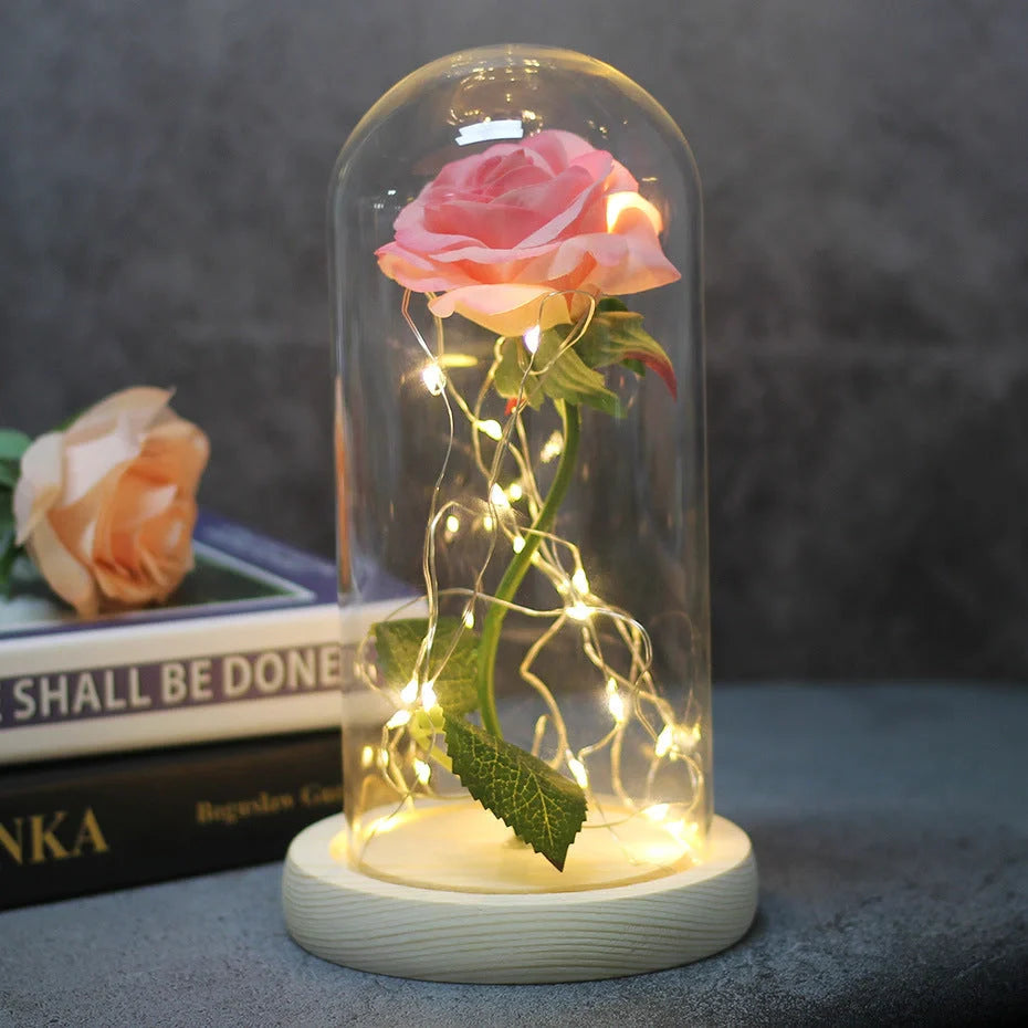 Immortal simulation rose with luminous LED ornament in various colours for wedding and party decor