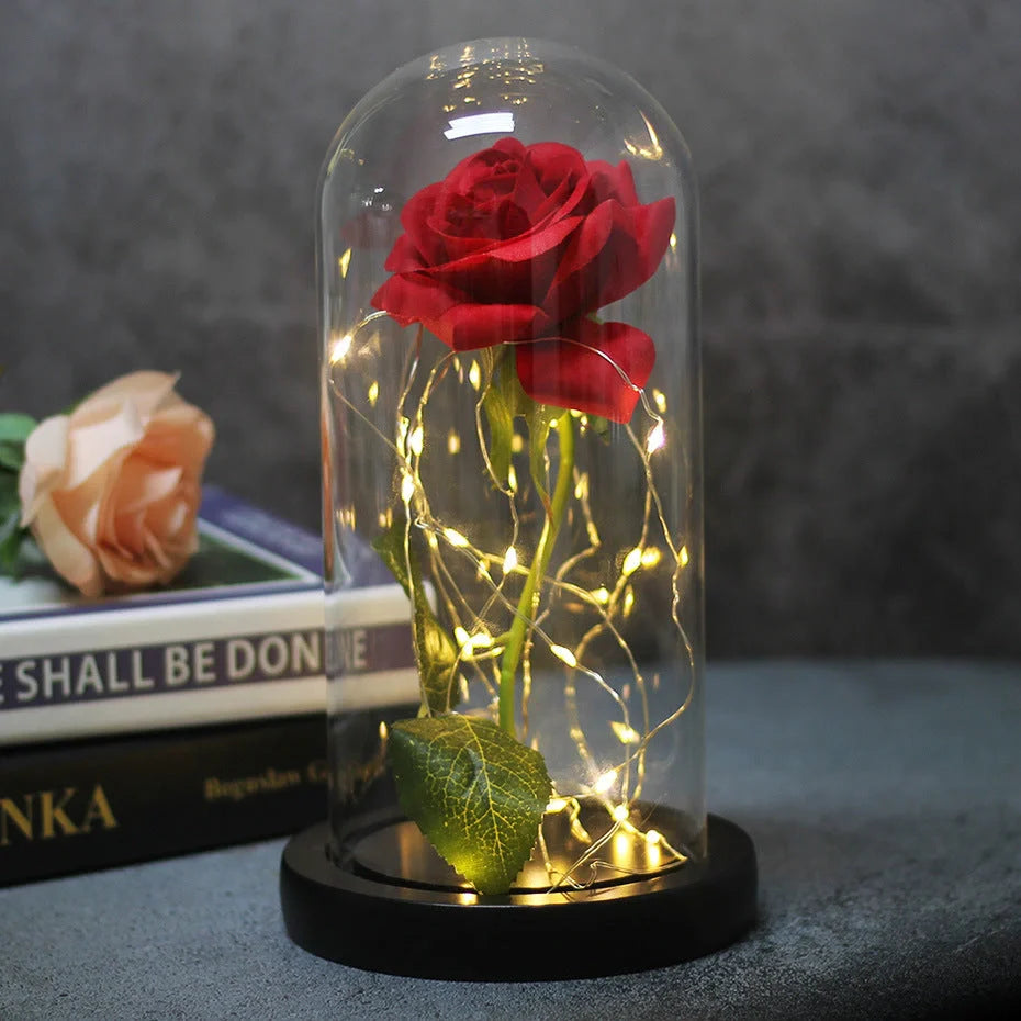 Immortal simulation rose with luminous LED ornament in various colours for wedding and party decor