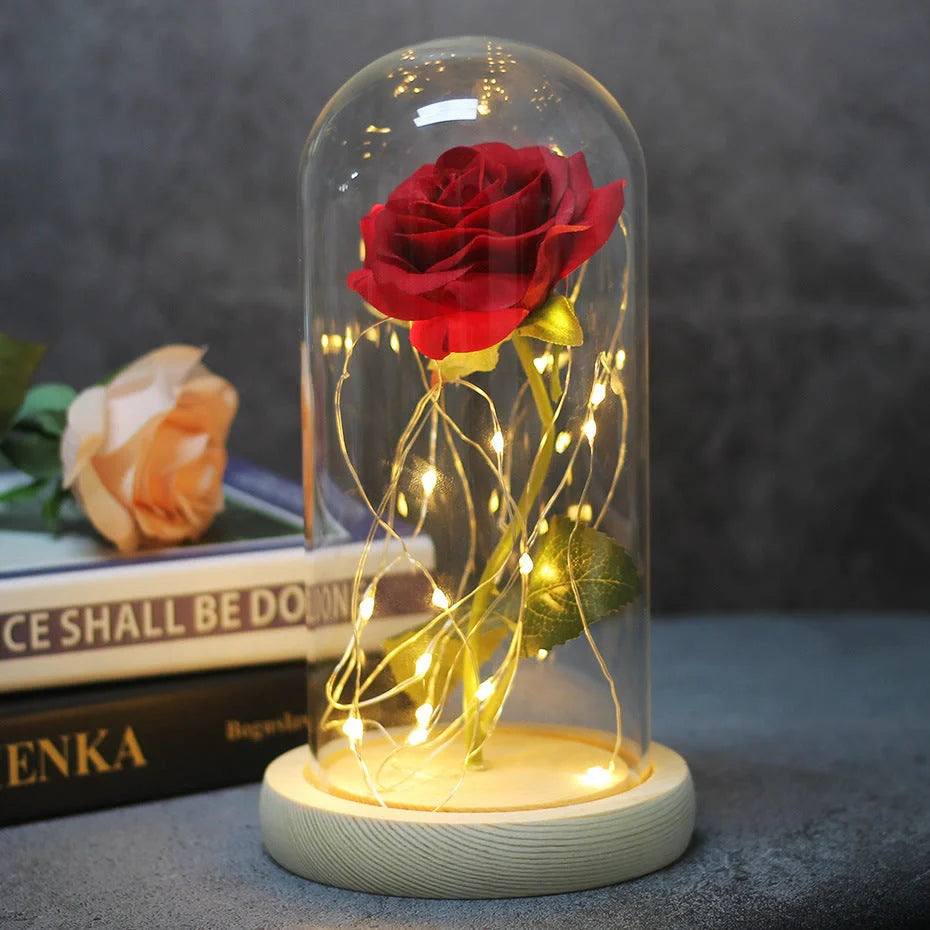 Immortal simulation rose with luminous LED ornament in various colours for wedding and party decor
