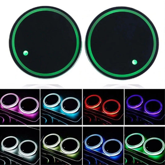 Solar-powered LED luminous cup mat for cars with non-slip surface and 7-colour lighting
