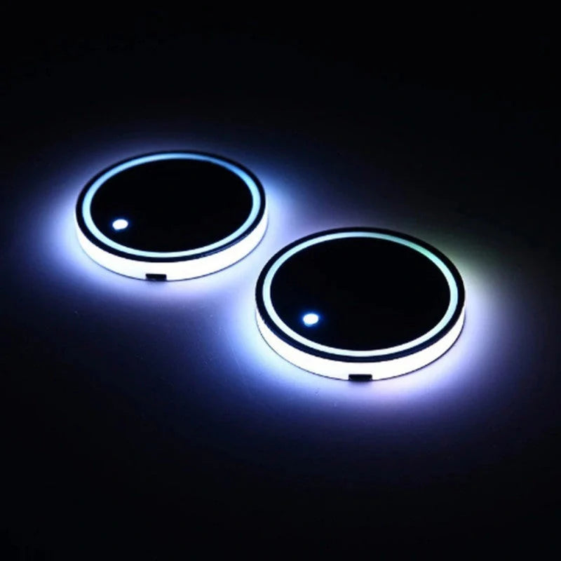 Solar-powered LED luminous cup mat for cars with non-slip surface and 7-colour lighting