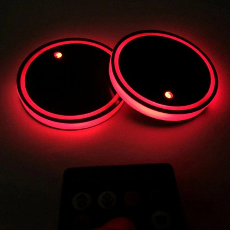 Solar-powered LED luminous cup mat for cars with non-slip surface and 7-colour lighting