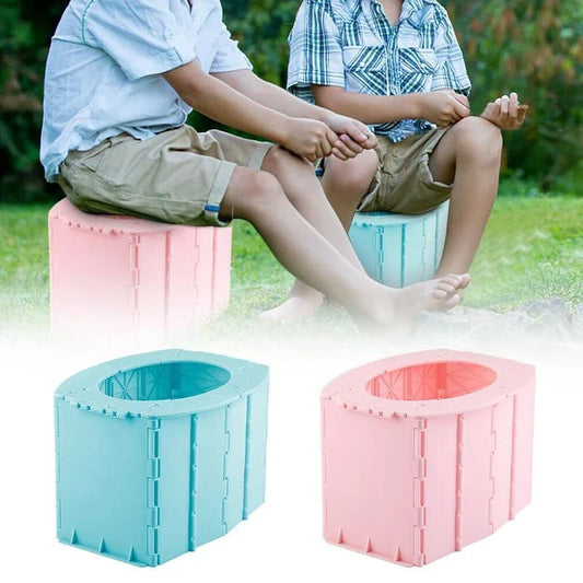 Portable folding toilet in various colours, perfect for camping, hiking, and outdoor activities