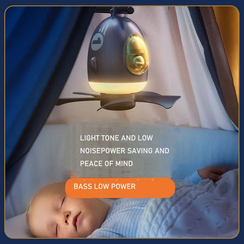 Compact aeroplane-inspired ceiling fan with adjustable night light for child's bedroom