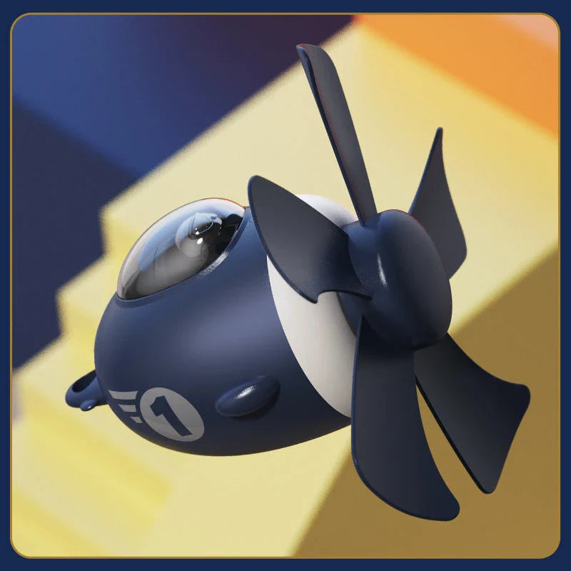 Compact aeroplane-inspired ceiling fan with adjustable night light for child's bedroom