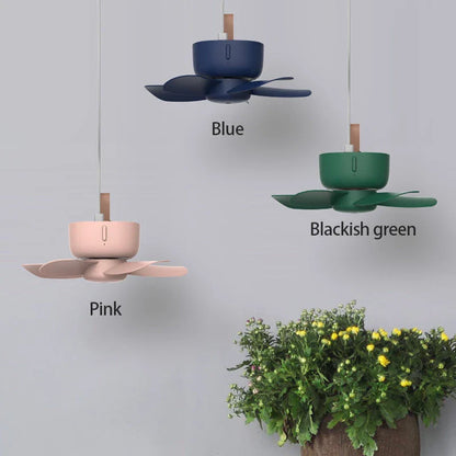 Stylish USB-powered ceiling fan with adjustable wind speeds and remote control for versatile cooling in any setting