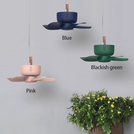 Stylish USB-powered ceiling fan with adjustable wind speeds and remote control for versatile cooling in any setting