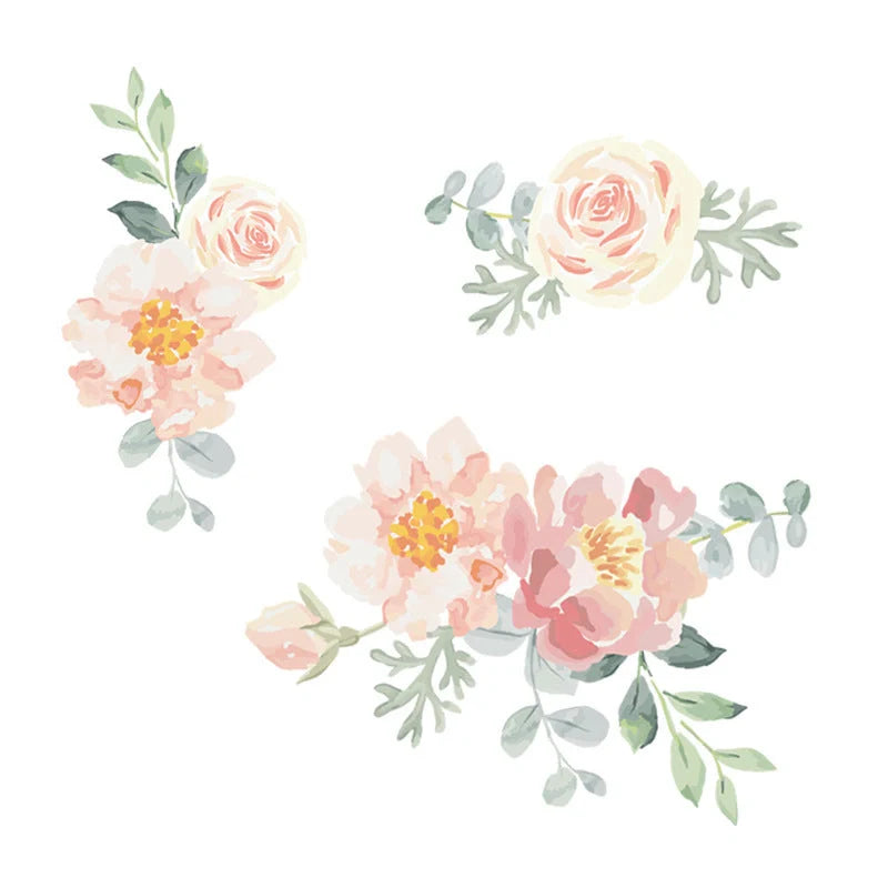 Pink watercolour floral heart wall stickers for bedroom and nursery decor