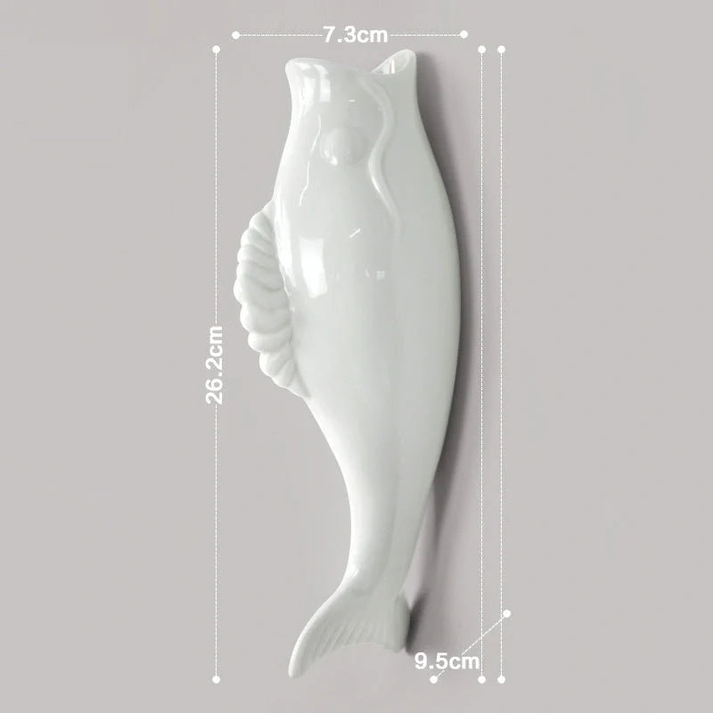 Modern ceramic goldfish vase wall hanging in white, three-dimensional design