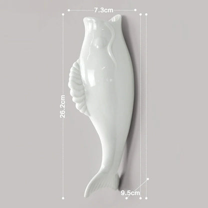 Modern ceramic goldfish vase wall hanging in white, three-dimensional design