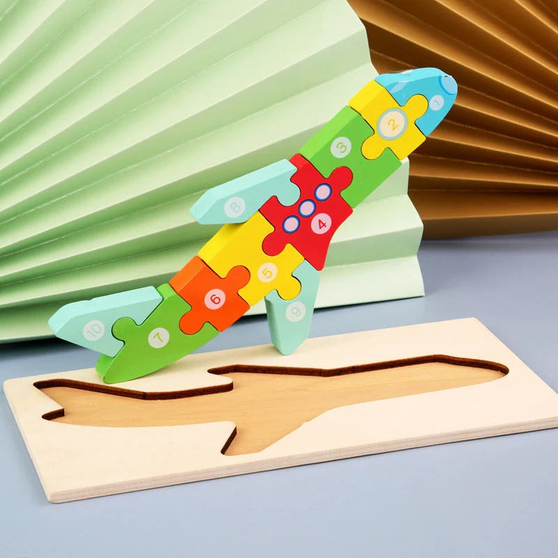 Wooden animal number puzzle for children, educational toy with vibrant colours