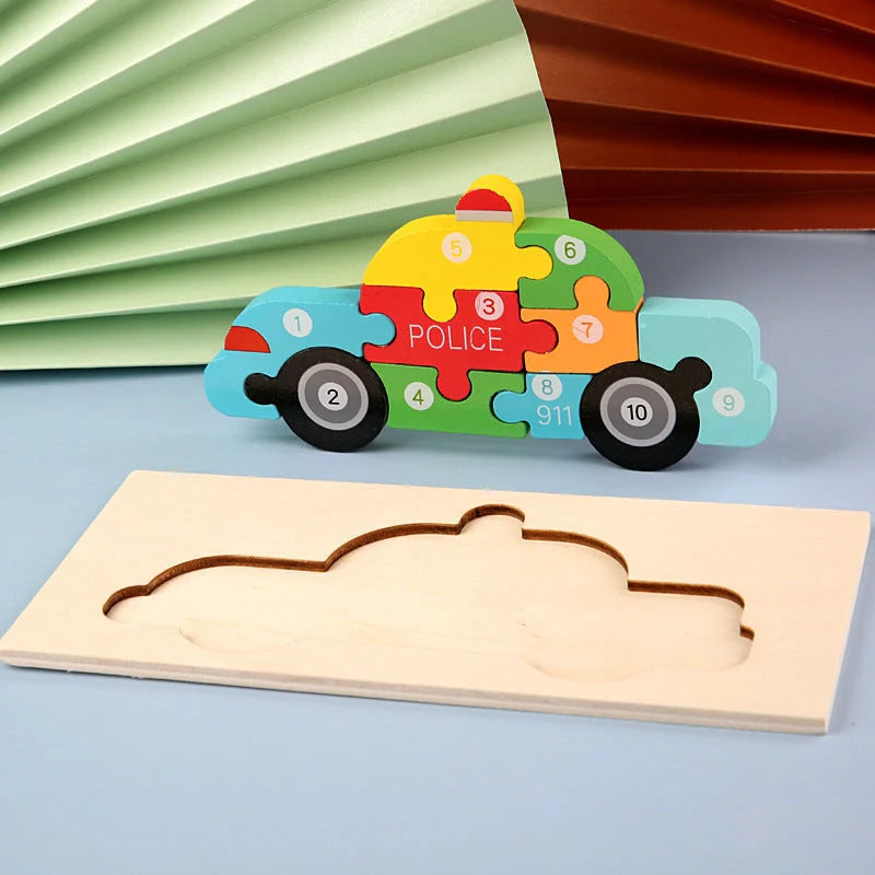 Wooden animal number puzzle for children, educational toy with vibrant colours