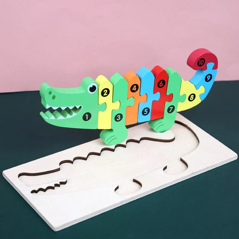Wooden animal number puzzle for children, educational toy with vibrant colours