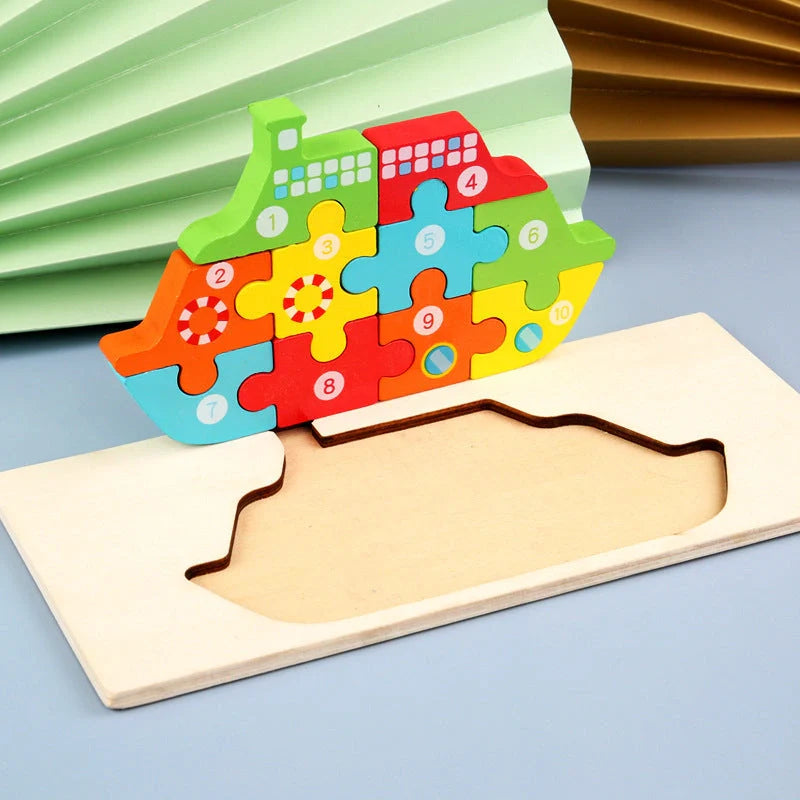 Wooden animal number puzzle for children, educational toy with vibrant colours