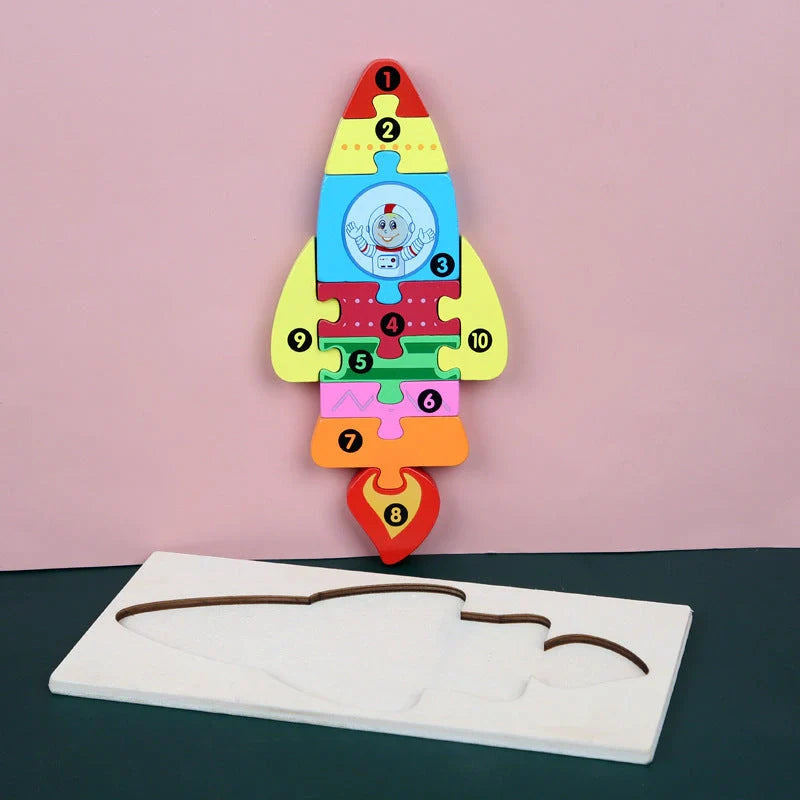 Wooden animal number puzzle for children, educational toy with vibrant colours