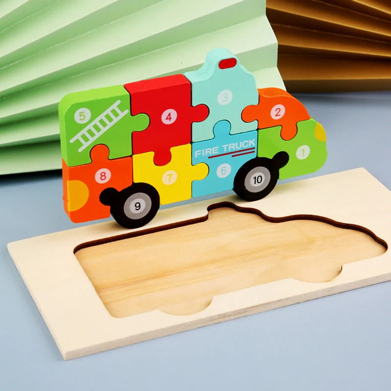 Wooden animal number puzzle for children, educational toy with vibrant colours