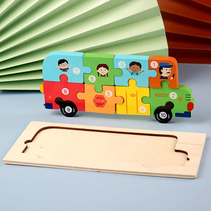 Wooden animal number puzzle for children, educational toy with vibrant colours