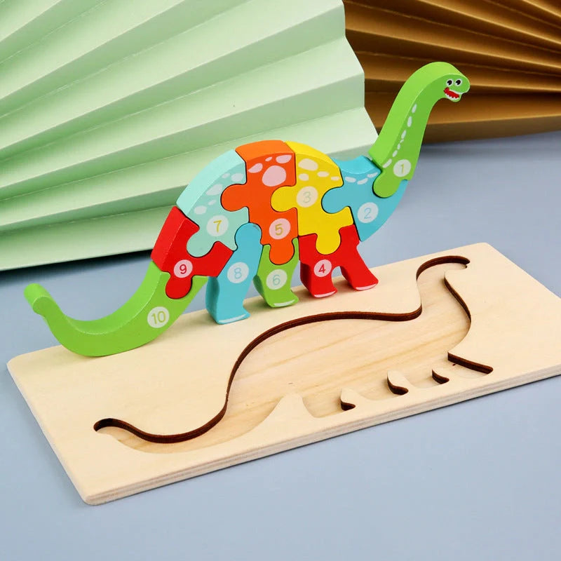 Wooden animal number puzzle for children, educational toy with vibrant colours